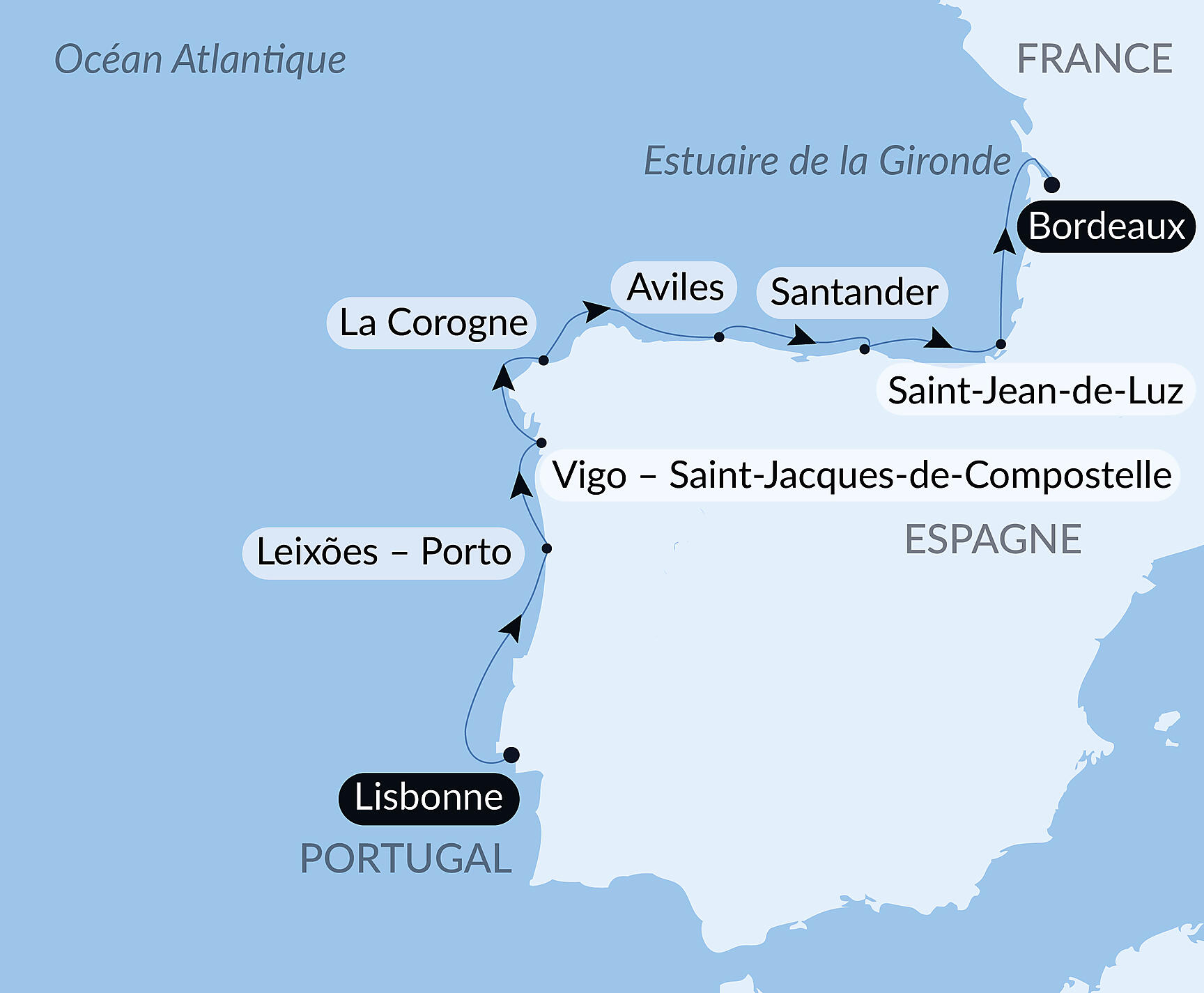 Carte itinéraire — La côte Atlantique avec le Ballet de l'Opéra national de Paris