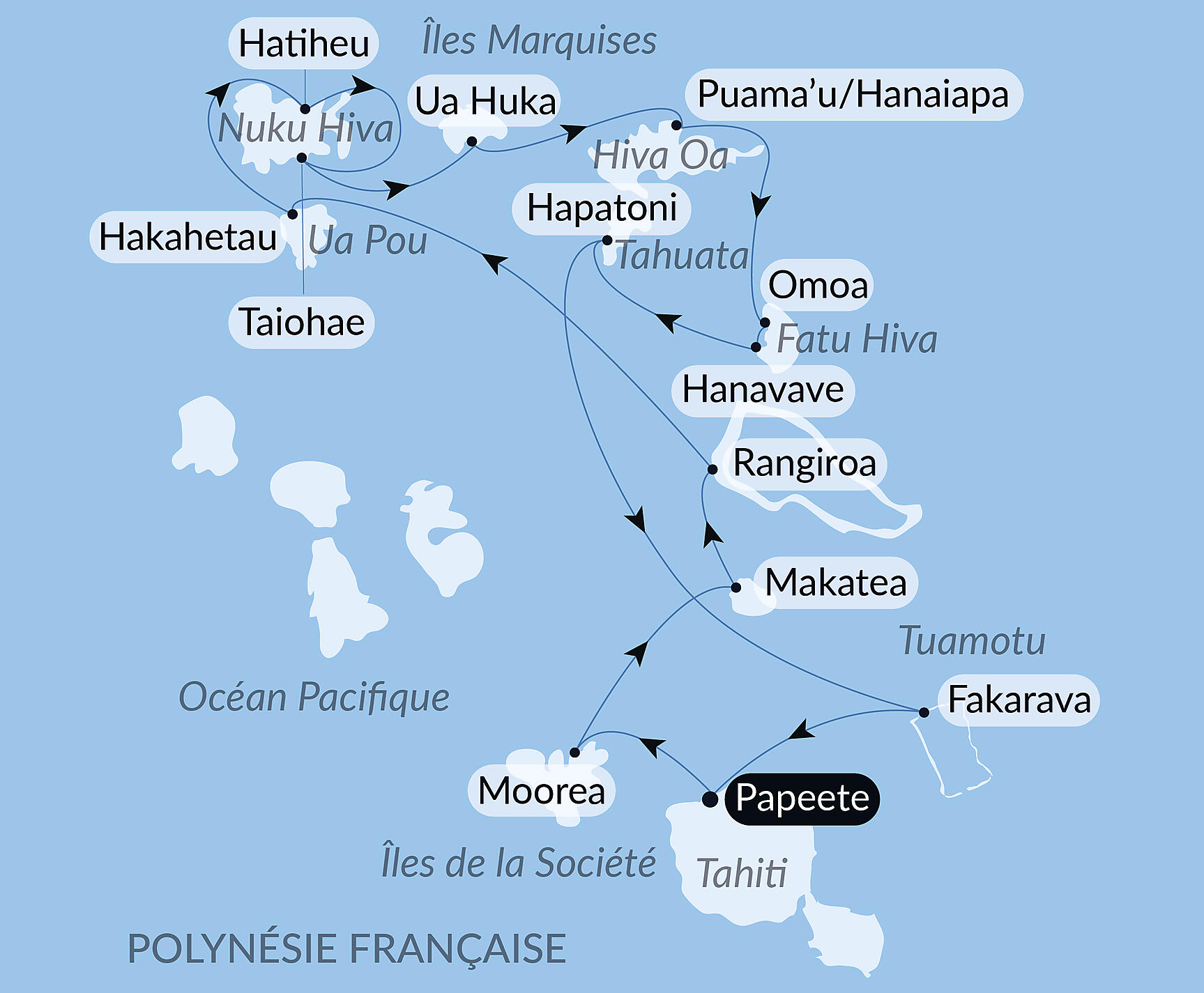 Carte itinéraire — Douceur polynésienne : Marquises et Tuamotu