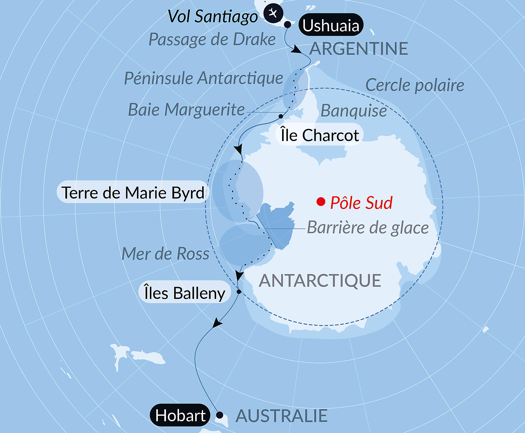 Carte itinéraire — Entre deux continents, terres inexplorées occidentales d'Antarctique