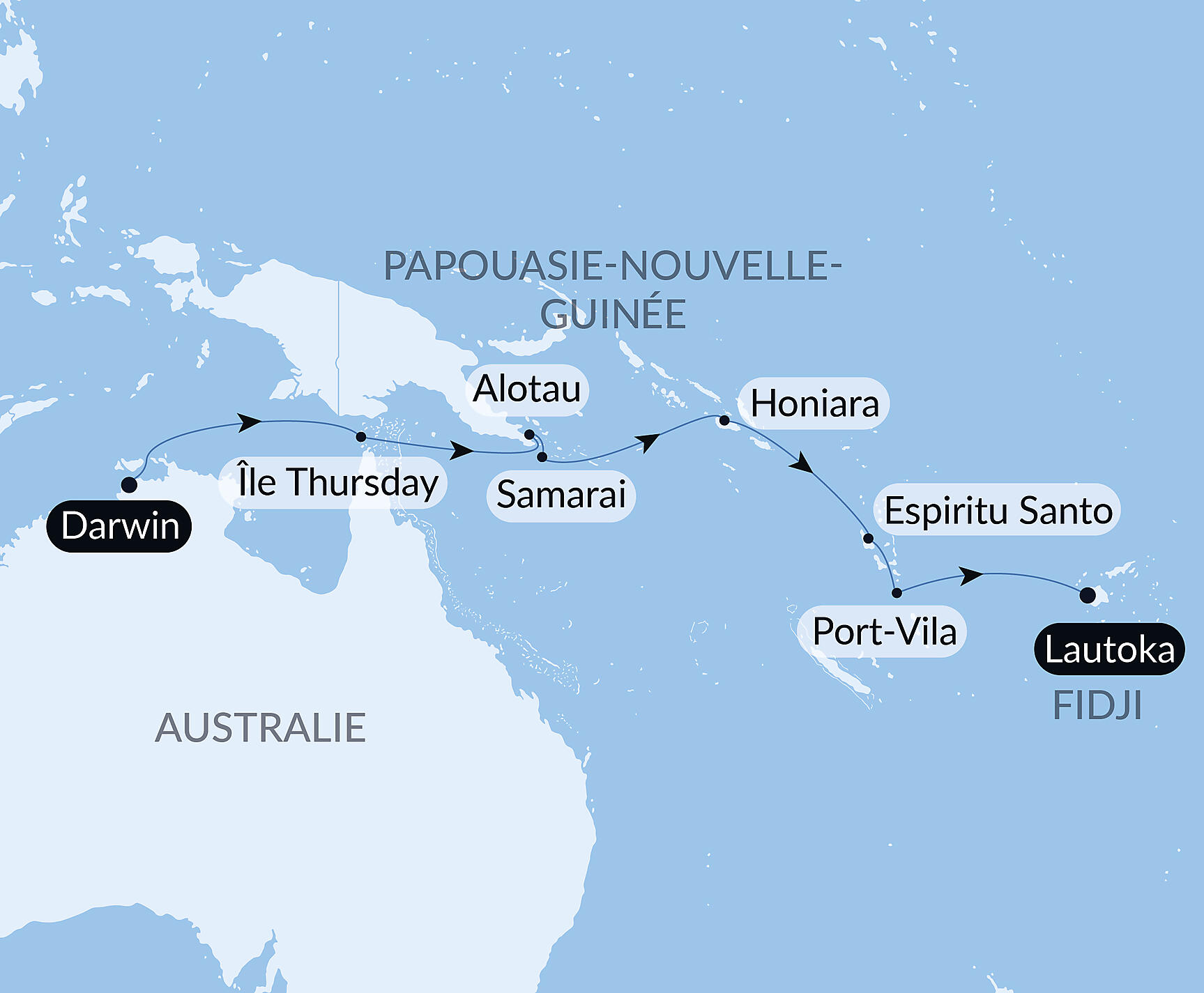 Carte itinéraire — Escapade au cœur de la Mélanésie