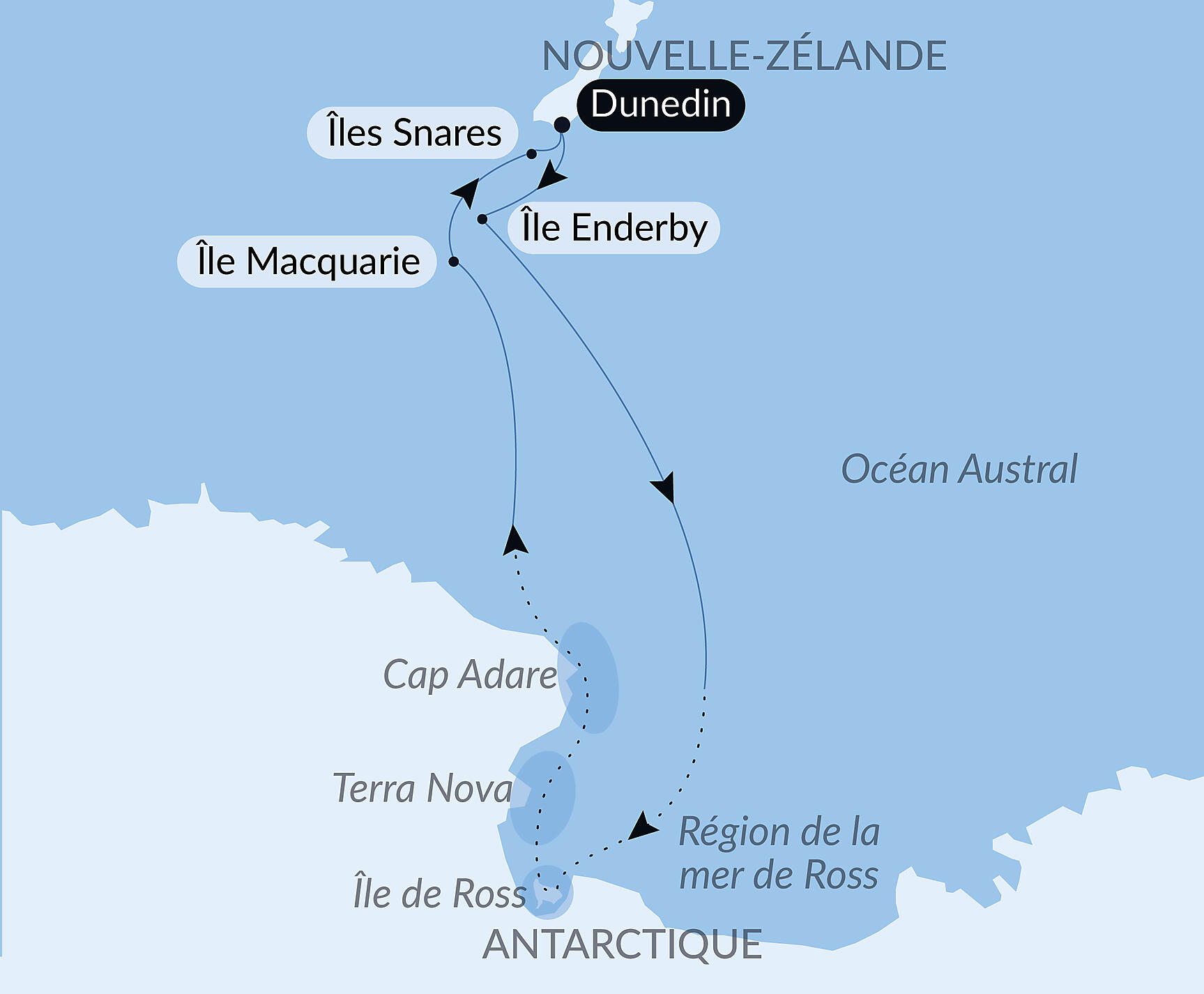 Carte itinéraire — Expédition sur les traces de Scott et Shackleton