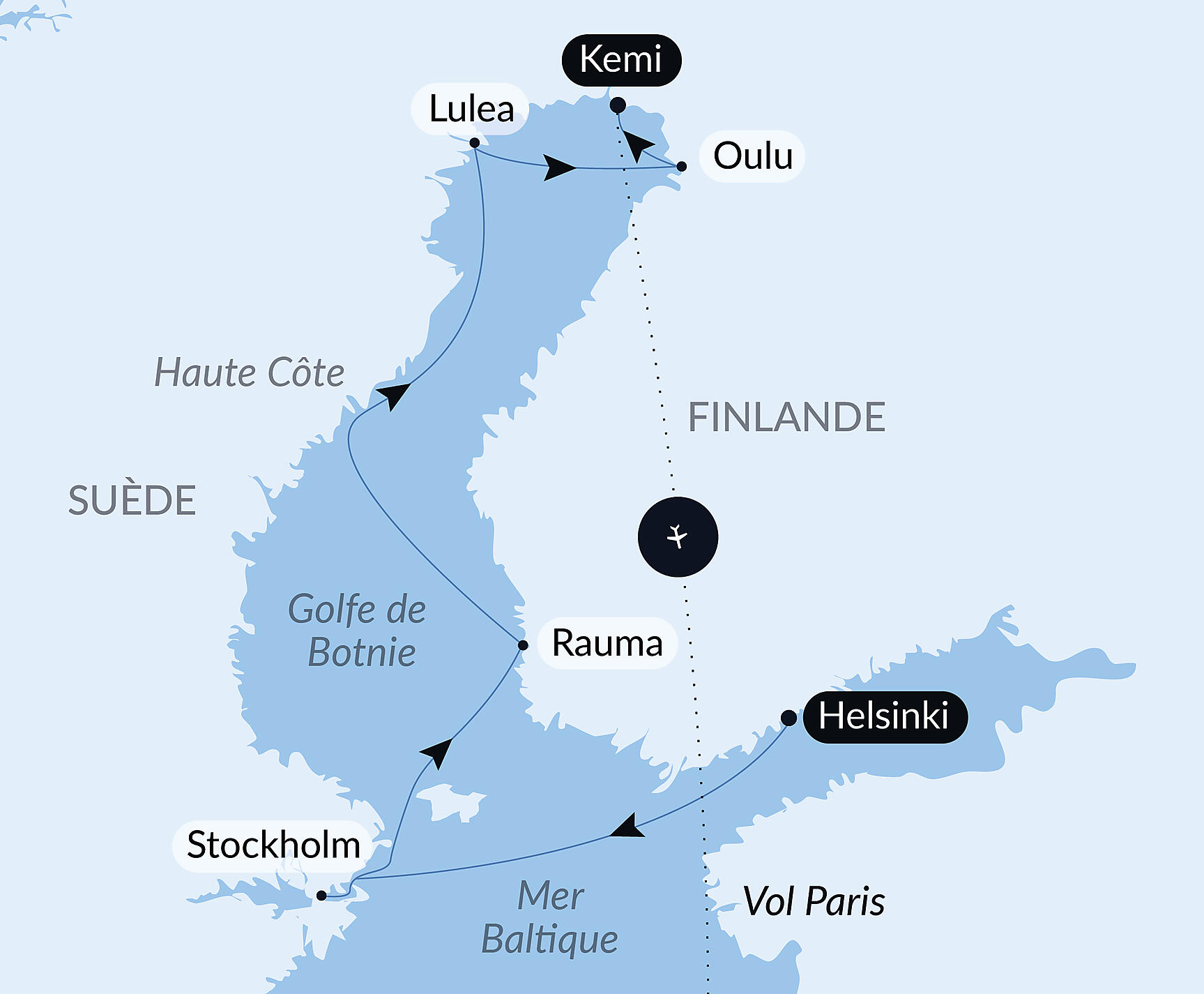 Carte itinéraire — Le golfe de Botnie, aux portes de l'Arctique