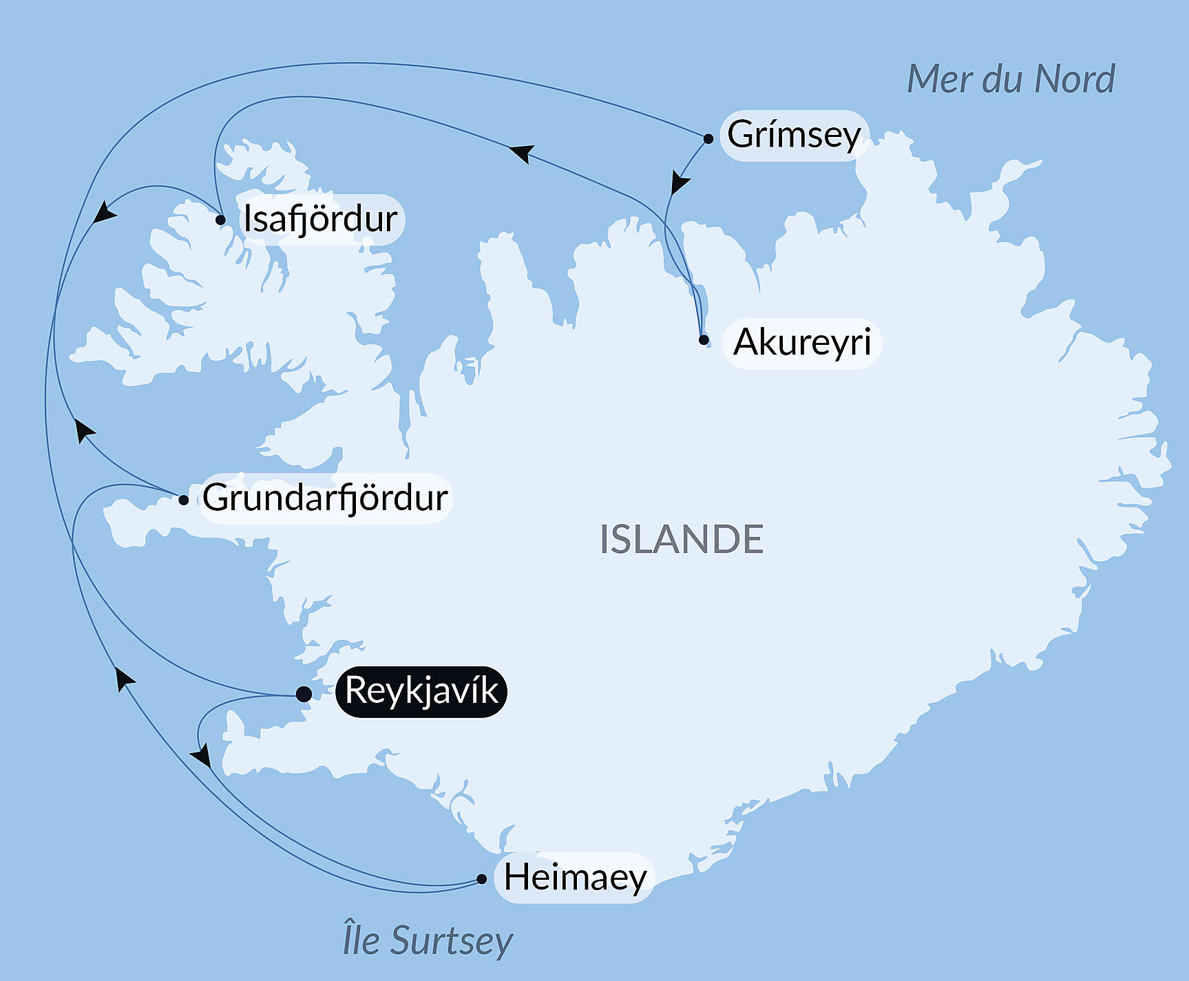 Carte itinéraire — L'Islande avec Beethoven