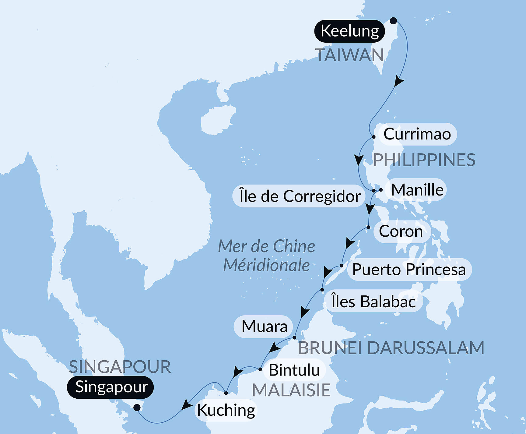 Carte itinéraire — Joyaux et mystères des Philippines et de Bornéo