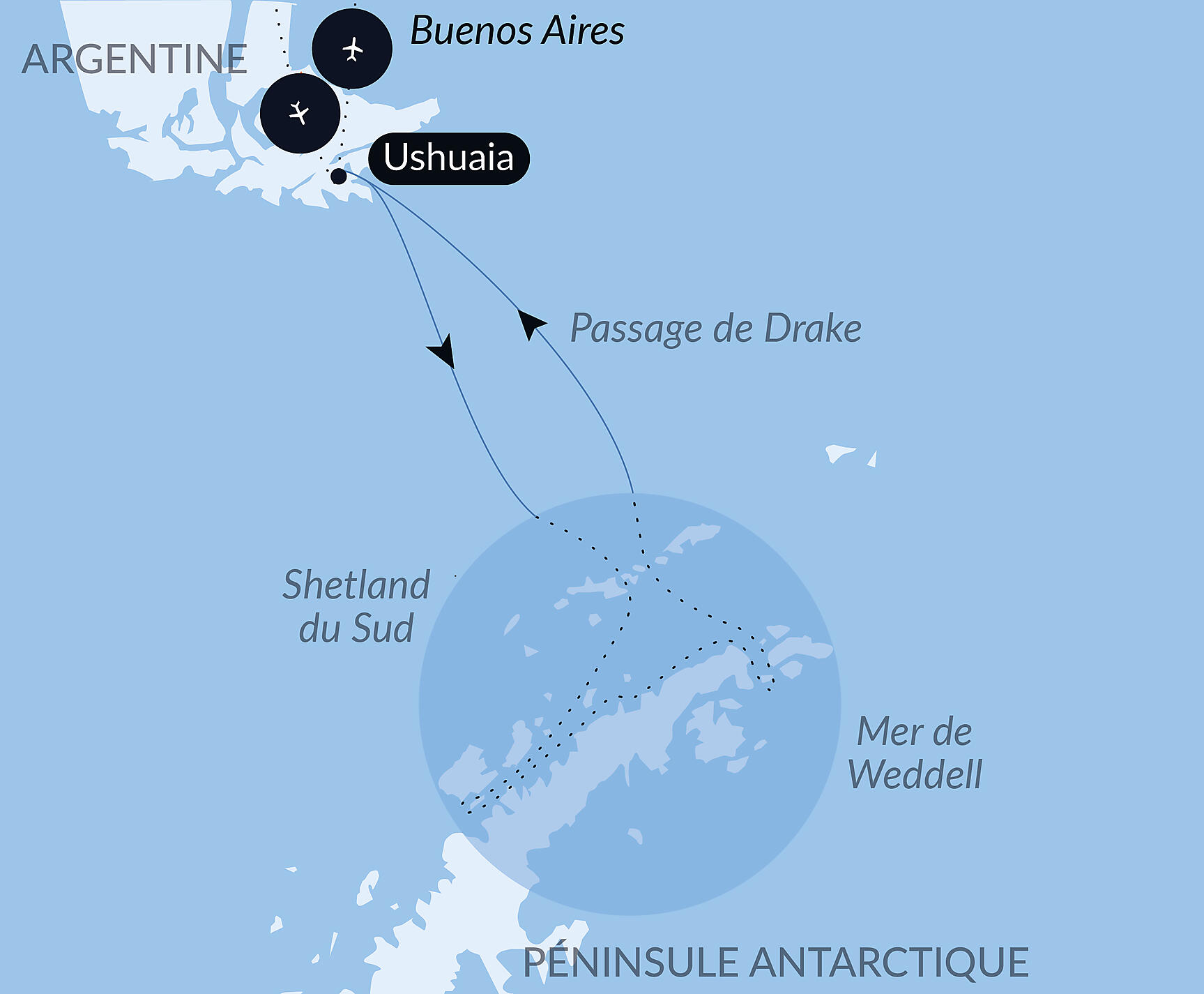 Carte itinéraire — L’Antarctique emblématique