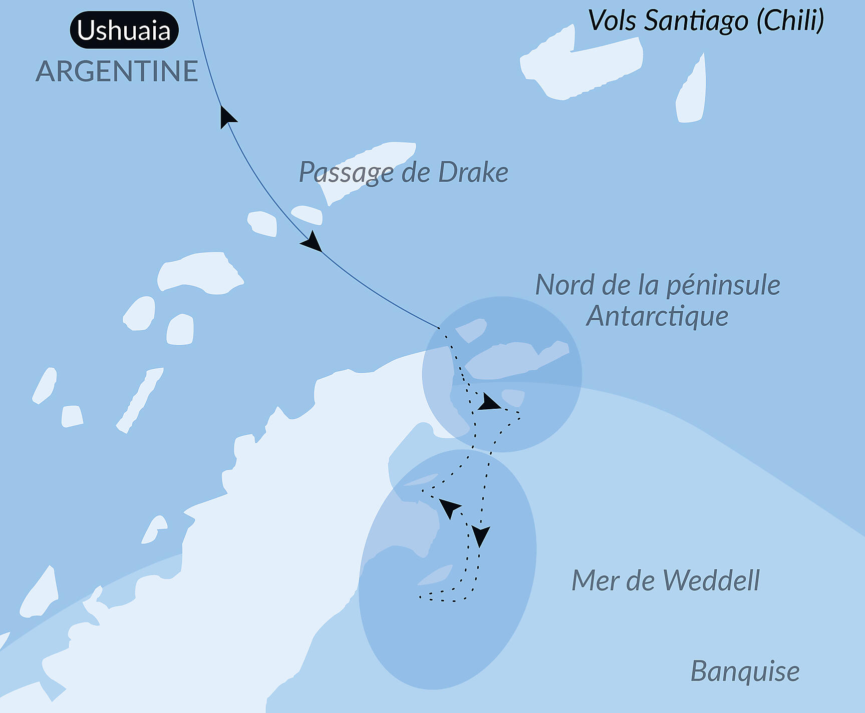Carte itinéraire — Les manchots empereurs de la mer de Weddell