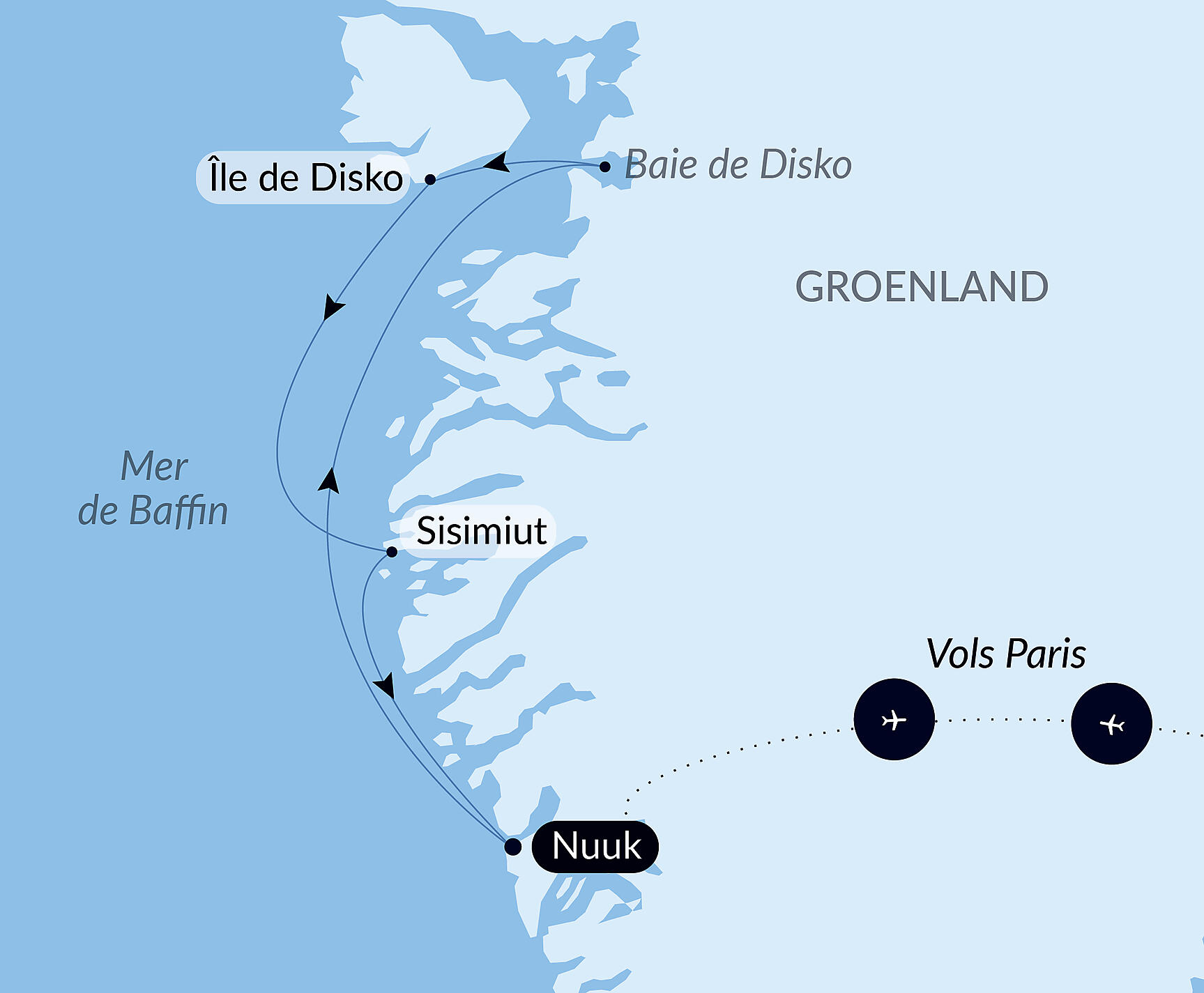 Carte itinéraire — Printemps arctique entre glaces et communautés inuites