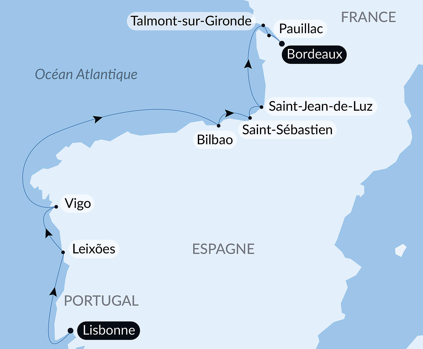 Carte itinéraire — Saveurs, vignes et océan