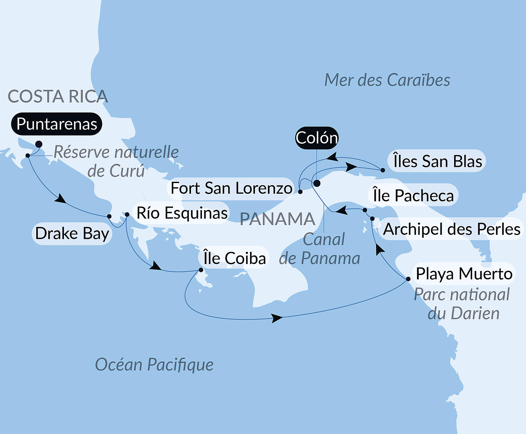 Carte itinéraire — Secrets d'Amérique centrale