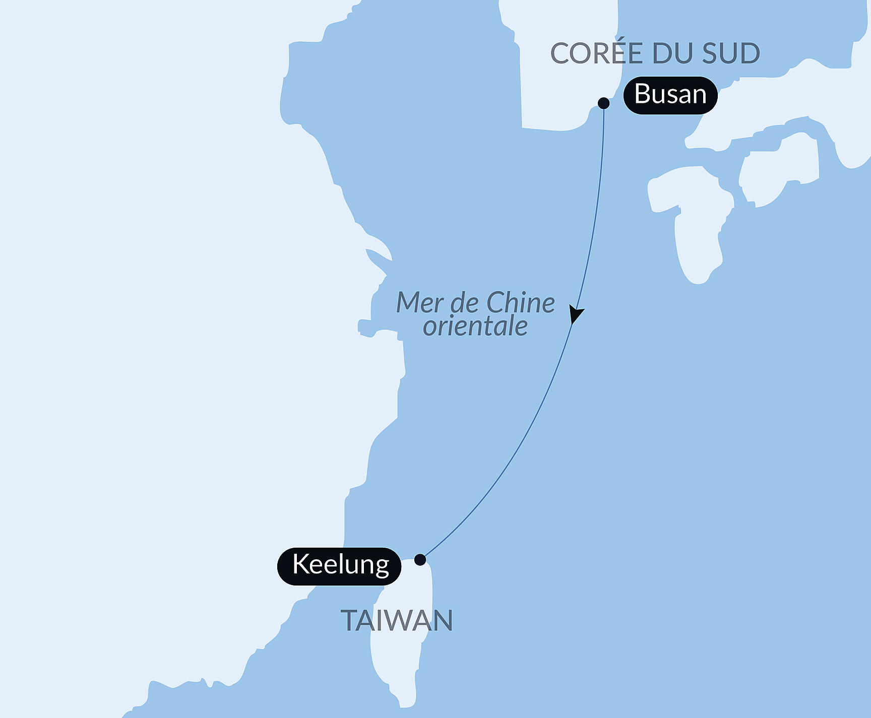 Carte itinéraire — Voyage en Mer : Busan - Keelung