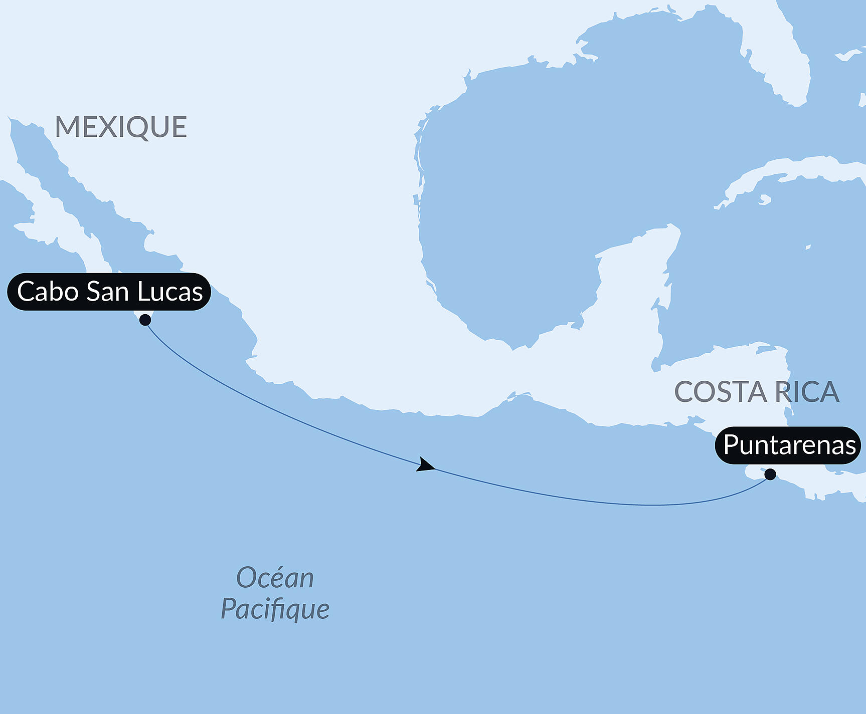 Carte itinéraire — Voyage en Mer : Cabo San Lucas - Puntarenas