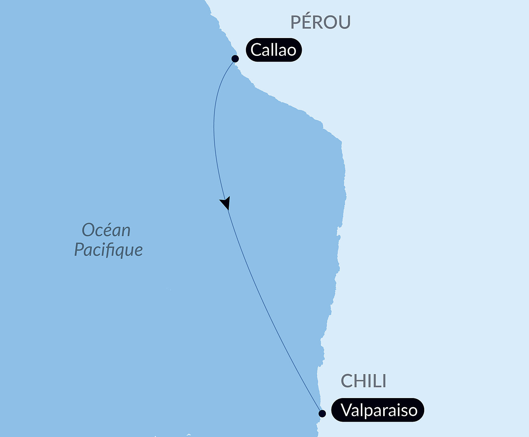 Carte itinéraire — Voyage en Mer : Callao - Valparaiso