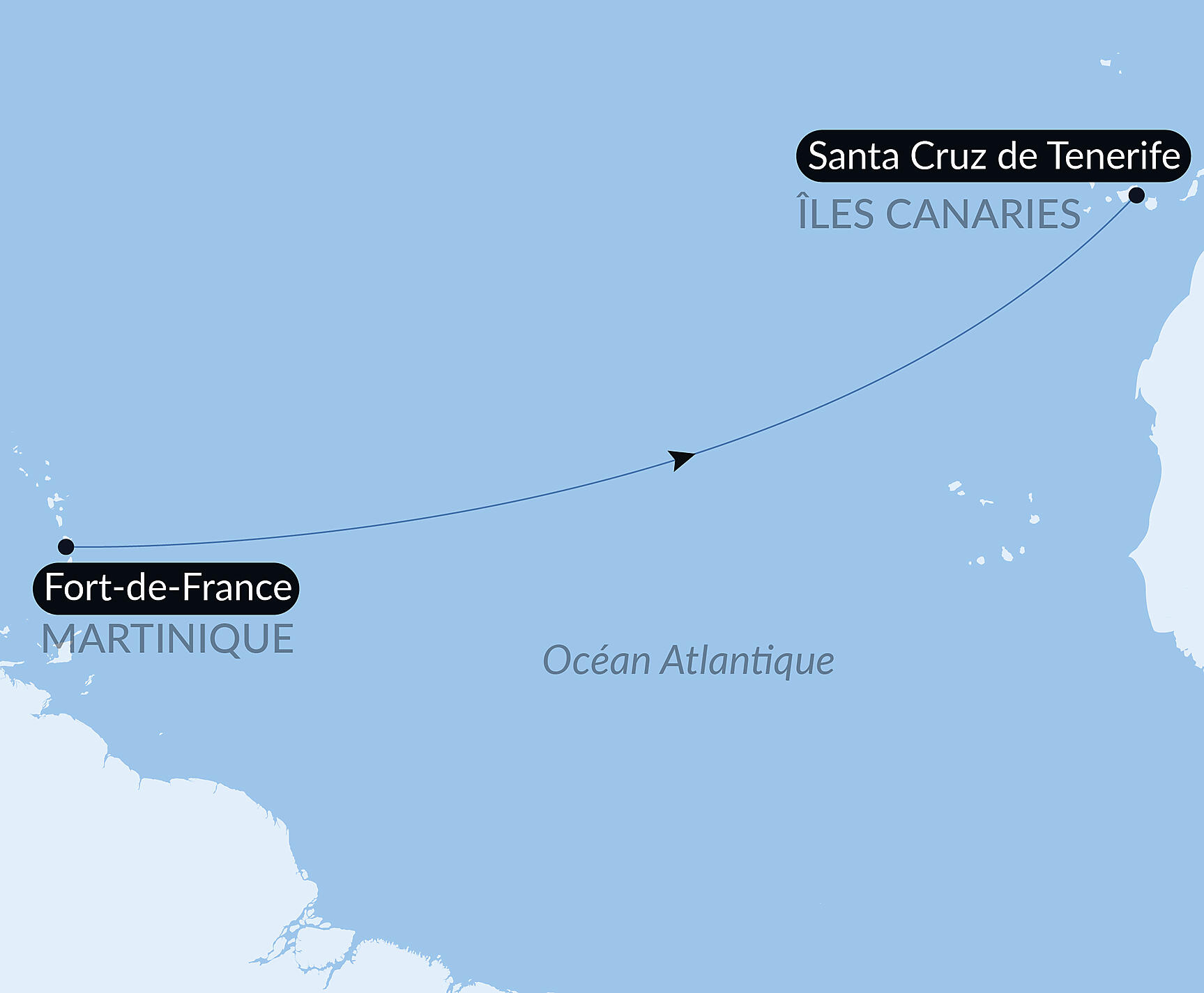 Carte itinéraire — Voyage en Mer : Fort de France - Santa Cruz de Tenerife