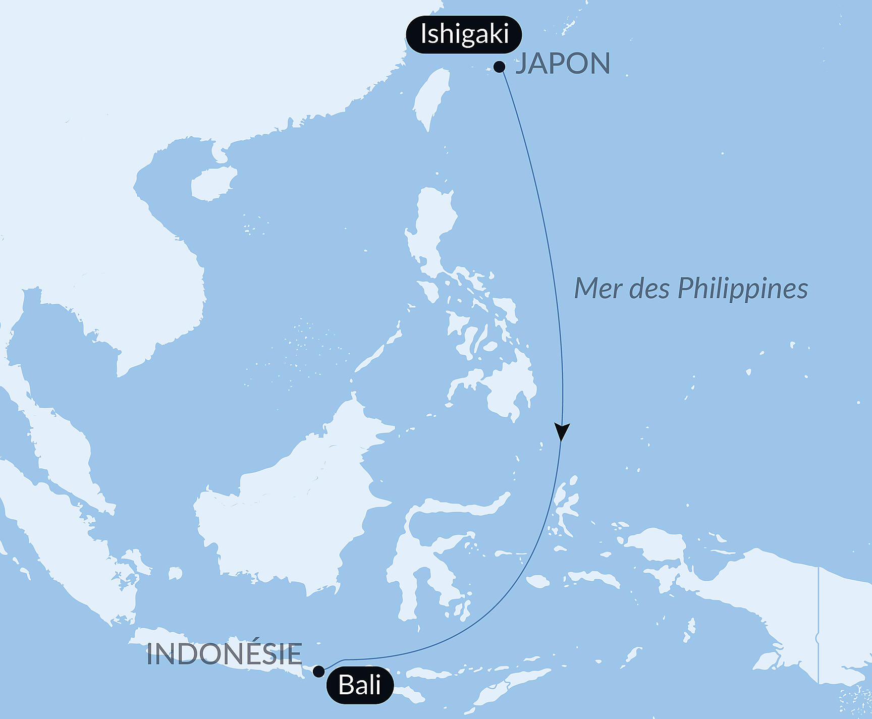 Carte itinéraire — Voyage en Mer : Ishigaki - Bali