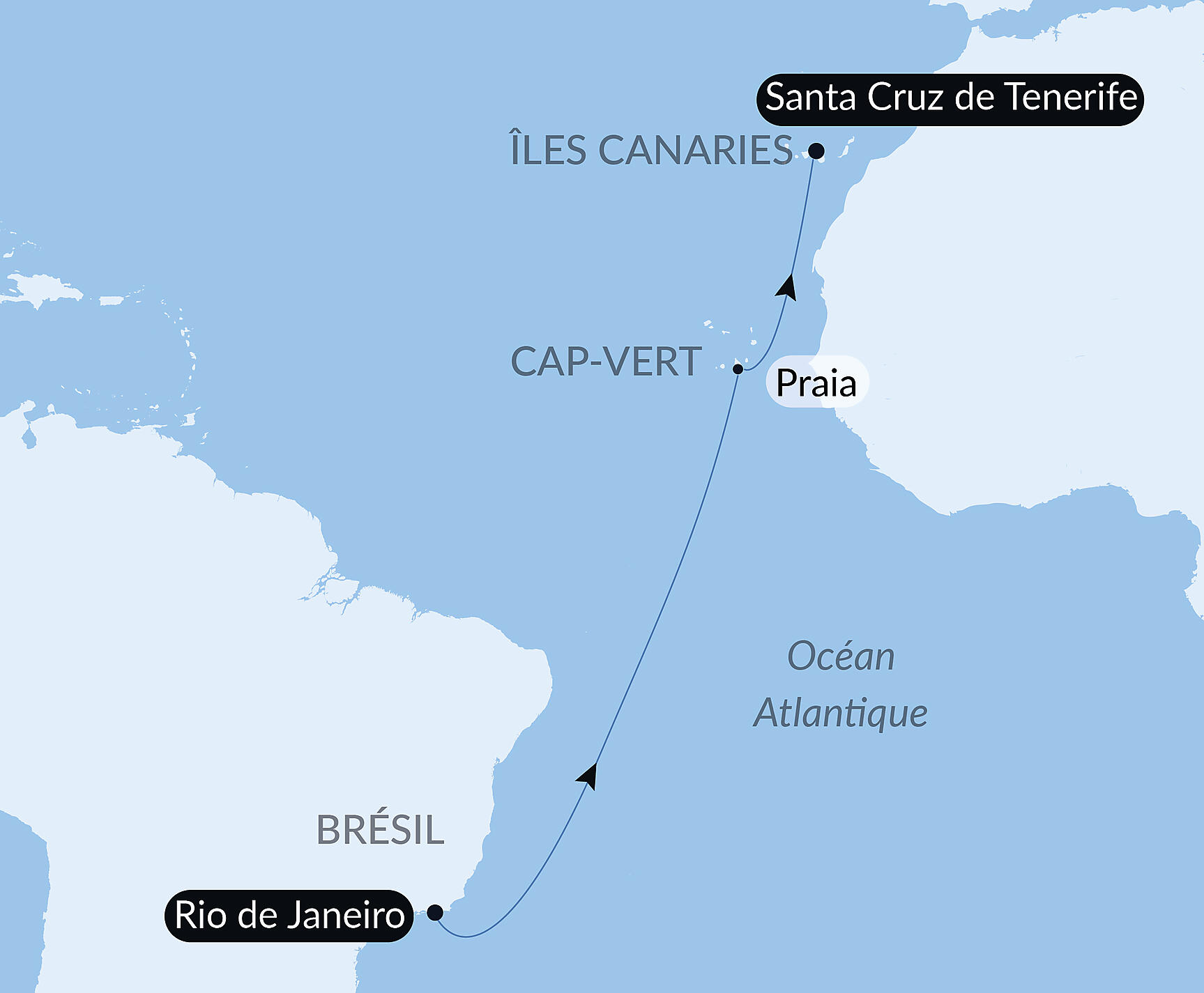 Carte itinéraire — Voyage en Mer : Rio de Janeiro-Santa Cruz de Tenerife