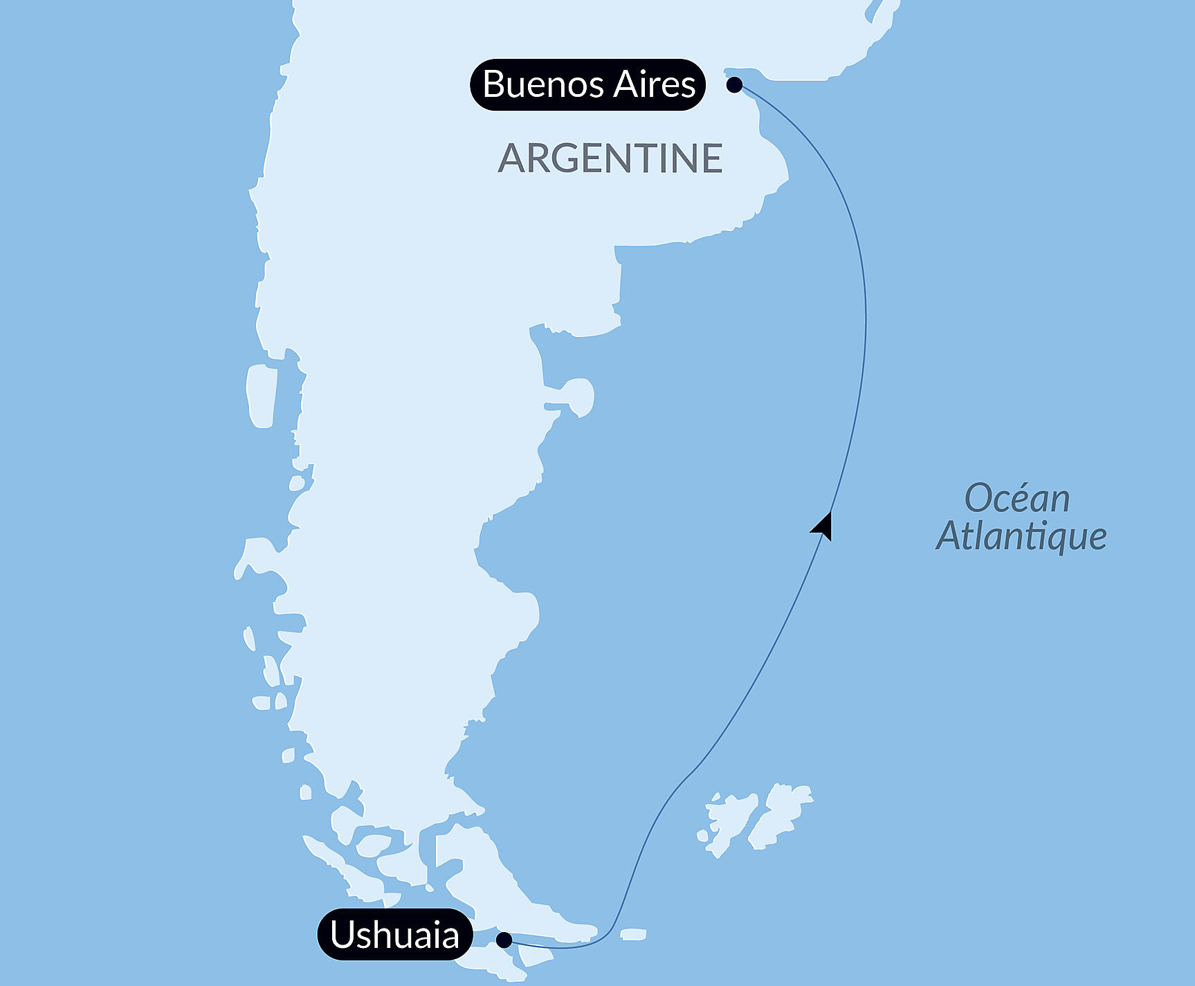 Carte itinéraire — Voyage en Mer : Ushuaia - Buenos Aires